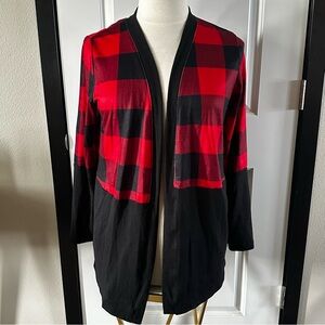 Classic Red & Black Plaid Open-Front Cardigan – NWT | Cozy Holiday Layering